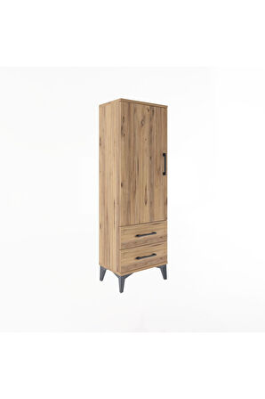 Arges Dolap Tek Raflı 2 Çekmeceli Tek Askılı 44x30x134 Çam-Çam