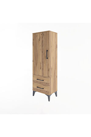 Arges Dolap Tek Raflı 2 Çekmeceli Tek Askılı 44x30x134 Çam-Çam