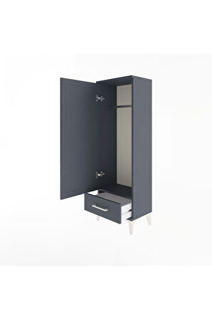 Arges Dolap Tek Raflı Tek Çekmeceli Tek Askılı 44x30x134 Antrasit-Antrasit