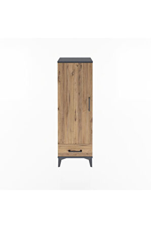 Arges Dolap Tek Raflı Tek Çekmeceli Tek Askılı 44x30x134 Antrasit-Çam