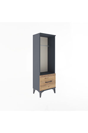 Arges Dolap Tek Raflı Tek Çekmeceli Tek Askılı 44x30x134 Antrasit-Çam