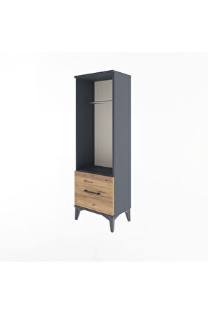 Arges Dolap Tek Raflı Tek Çekmeceli Tek Askılı 44x30x134 Antrasit-Çam