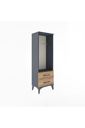Arges Dolap Tek Raflı 2 Çekmeceli Tek Askılı 44x30x134 Antrasit-Çam