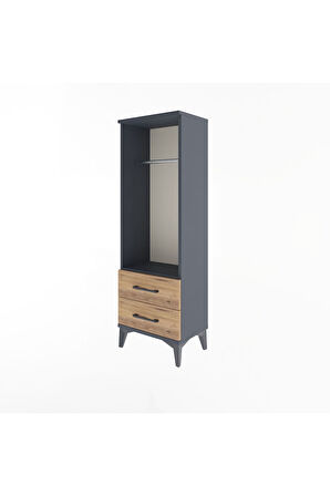 Arges Dolap Tek Raflı 2 Çekmeceli Tek Askılı 44x30x134 Antrasit-Çam