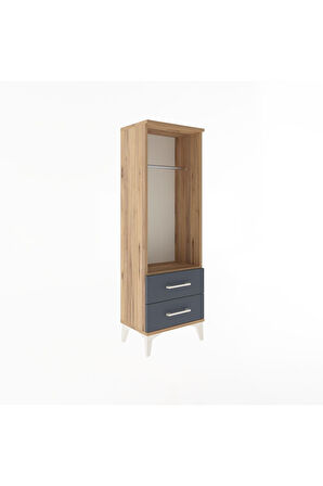Arges Dolap Tek Raflı 2 Çekmeceli Tek Askılı 44x30x134 Çam-Antrasit