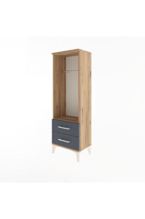 Arges Dolap Tek Raflı 2 Çekmeceli Tek Askılı 44x30x134 Çam-Antrasit