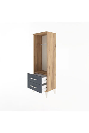 Arges Dolap Tek Raflı 2 Çekmeceli Tek Askılı 44x30x134 Çam-Antrasit