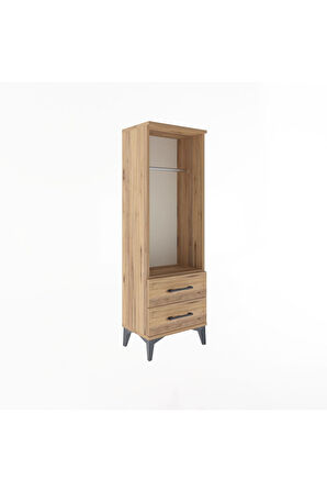 Arges Dolap Tek Raflı 2 Çekmeceli Tek Askılı 44x30x134 Çam-Çam