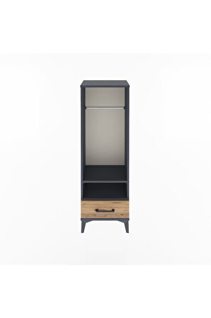 Arges Dolap 2 Raflı Tek Çekmeceli Tek Askılı 44x30x134 Antrasit-Çam