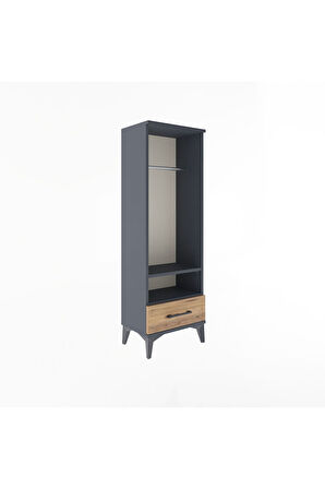 Arges Dolap 2 Raflı Tek Çekmeceli Tek Askılı 44x30x134 Antrasit-Çam