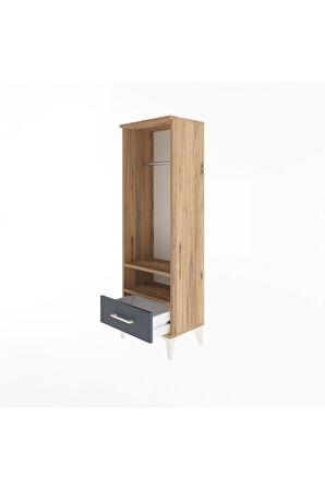 Arges Dolap 2 Raflı Tek Çekmeceli Tek Askılı 44x30x134 Çam-Antrasit
