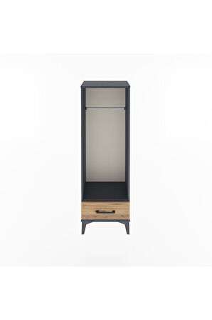 Arges Dolap Tek Raflı Tek Çekmeceli Tek Askılı 44x30x134 Antrasit-Çam