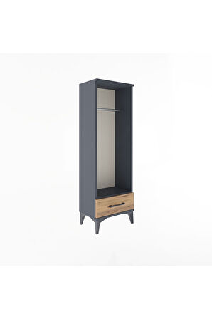 Arges Dolap Tek Raflı Tek Çekmeceli Tek Askılı 44x30x134 Antrasit-Çam