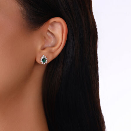 0.24 Karat Zümrüt Taşlı Pırlanta Küpe