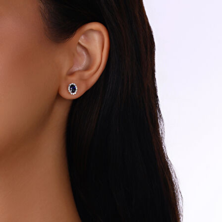 0.31 Karat Safir Taşlı Pırlanta Küpe