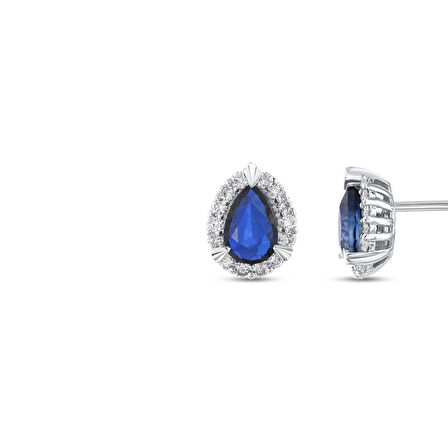 0.18 Karat Safir Taşlı Pırlanta Küpe