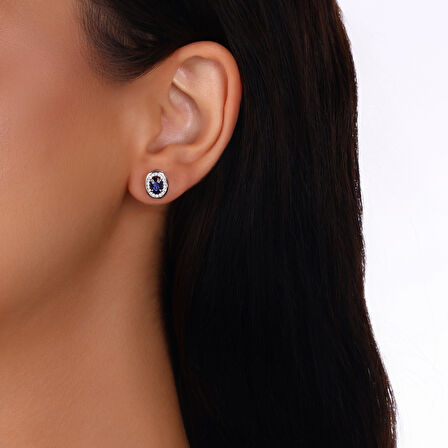 0.16 Karat Safir Taşlı Pırlanta Küpe