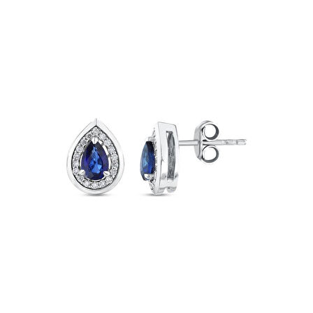 0.16 Karat Safir Taşlı Pırlanta Küpe