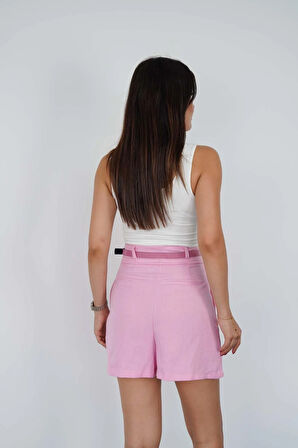 Kadın Pembe Kemerli Şort