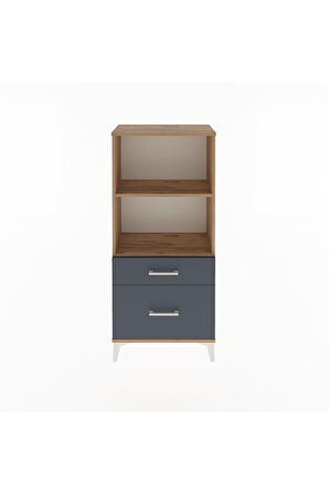 Arges Dolap 2 Raflı 2 Çekmeceli 60x30x134 Çam-Antrasit