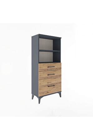 Arges Dolap 2 Raflı 3 Çekmeceli 60x30x134 Antrasit-Çam