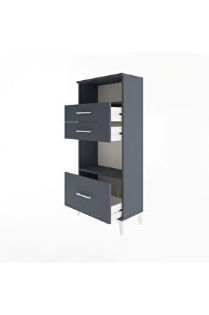 Arges Dolap 2 Raflı 3 Çekmeceli 60x30x134 Antrasit-Antrasit