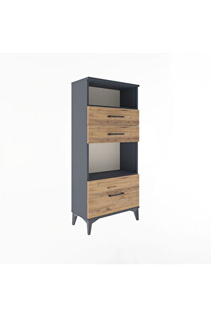 Arges Dolap 2 Raflı 3 Çekmeceli 60x30x134 Antrasit-Çam
