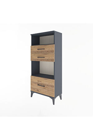 Arges Dolap 2 Raflı 3 Çekmeceli 60x30x134 Antrasit-Çam