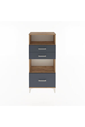 Arges Dolap 2 Raflı 3 Çekmeceli 60x30x134 Çam-Antrasit