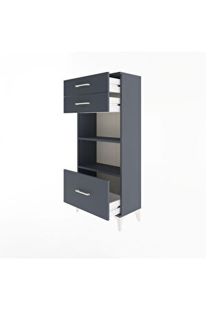 Arges Dolap 2 Raflı 3 Çekmeceli 60x30x134 Antrasit-Antrasit
