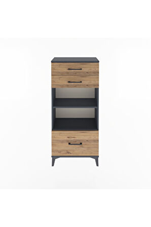 Arges Dolap 2 Raflı 3 Çekmeceli 60x30x134 Antrasit-Çam