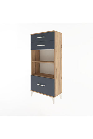 Arges Dolap 2 Raflı 3 Çekmeceli 60x30x134 Çam-Antrasit