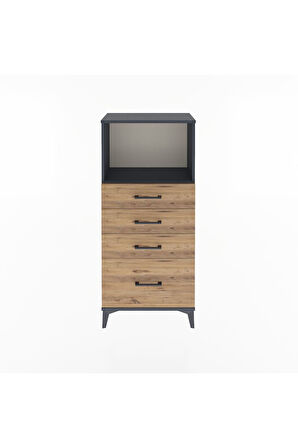 Arges Dolap Tek Raflı 4 Çekmeceli 60x30x134 Antrasit-Çam