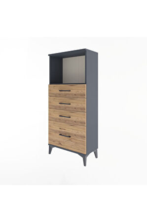 Arges Dolap Tek Raflı 4 Çekmeceli 60x30x134 Antrasit-Çam