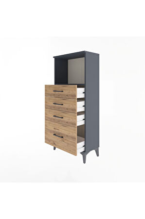 Arges Dolap Tek Raflı 4 Çekmeceli 60x30x134 Antrasit-Çam