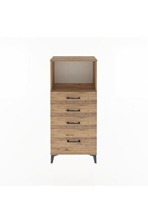 Arges Dolap Tek Raflı 4 Çekmeceli 60x30x134 Çam-Çam