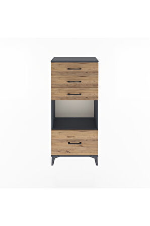 Arges Dolap Tek Raflı 4 Çekmeceli 60x30x134 Antrasit-Çam