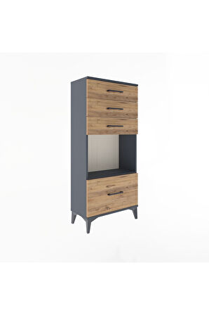 Arges Dolap Tek Raflı 4 Çekmeceli 60x30x134 Antrasit-Çam