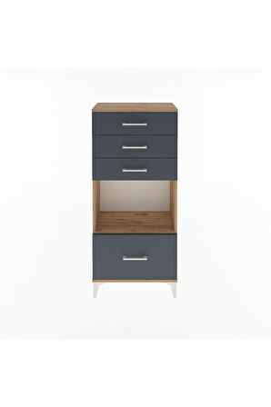 Arges Dolap Tek Raflı 4 Çekmeceli 60x30x134 Çam-Antrasit