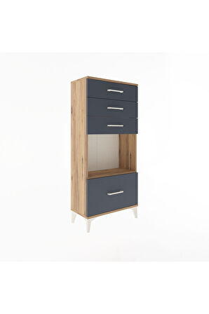 Arges Dolap Tek Raflı 4 Çekmeceli 60x30x134 Çam-Antrasit