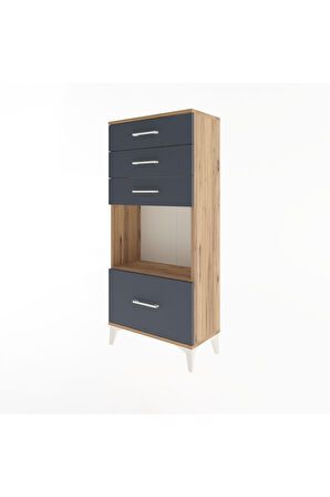 Arges Dolap Tek Raflı 4 Çekmeceli 60x30x134 Çam-Antrasit