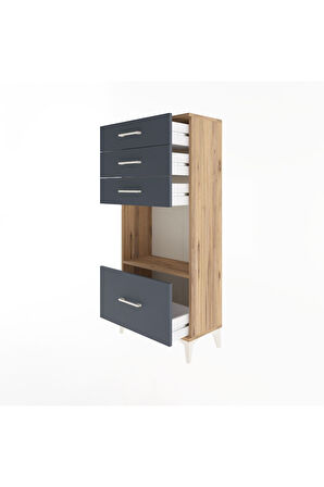 Arges Dolap Tek Raflı 4 Çekmeceli 60x30x134 Çam-Antrasit