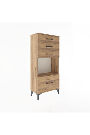 Arges Dolap Tek Raflı 4 Çekmeceli 60x30x134 Çam-Çam