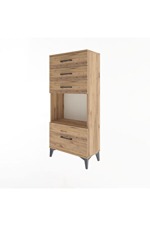 Arges Dolap Tek Raflı 4 Çekmeceli 60x30x134 Çam-Çam