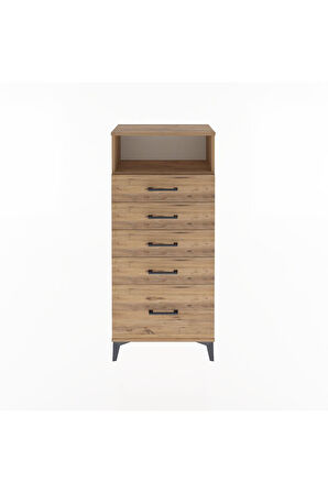 Arges Dolap Tek Raflı 5 Çekmeceli 60x30x134 Çam-Çam