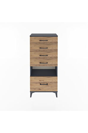 Arges Dolap Tek Raflı 5 Çekmeceli 60x30x134 Antrasit-Çam