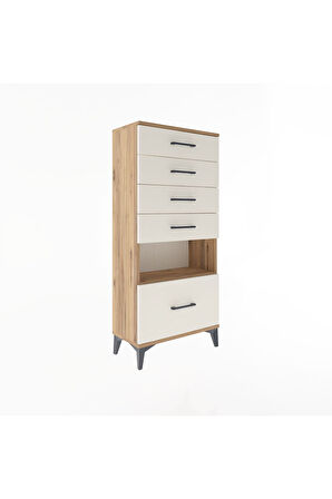 Arges Dolap Tek Raflı 5 Çekmeceli 60x30x134 Çam-Aytaşı