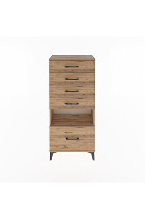 Arges Dolap Tek Raflı 5 Çekmeceli 60x30x134 Çam-Çam