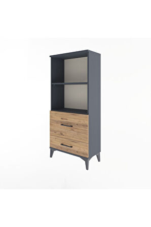 Arges Dolap 2 Raflı 2 Çekmeceli 60x30x134 Antrasit-Çam