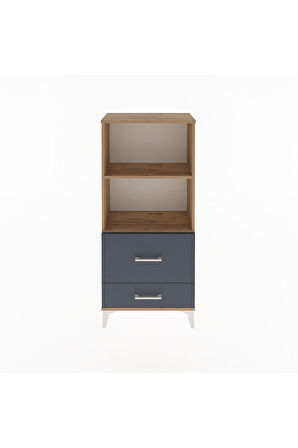 Arges Dolap 2 Raflı 2 Çekmeceli 60x30x134 Çam-Antrasit